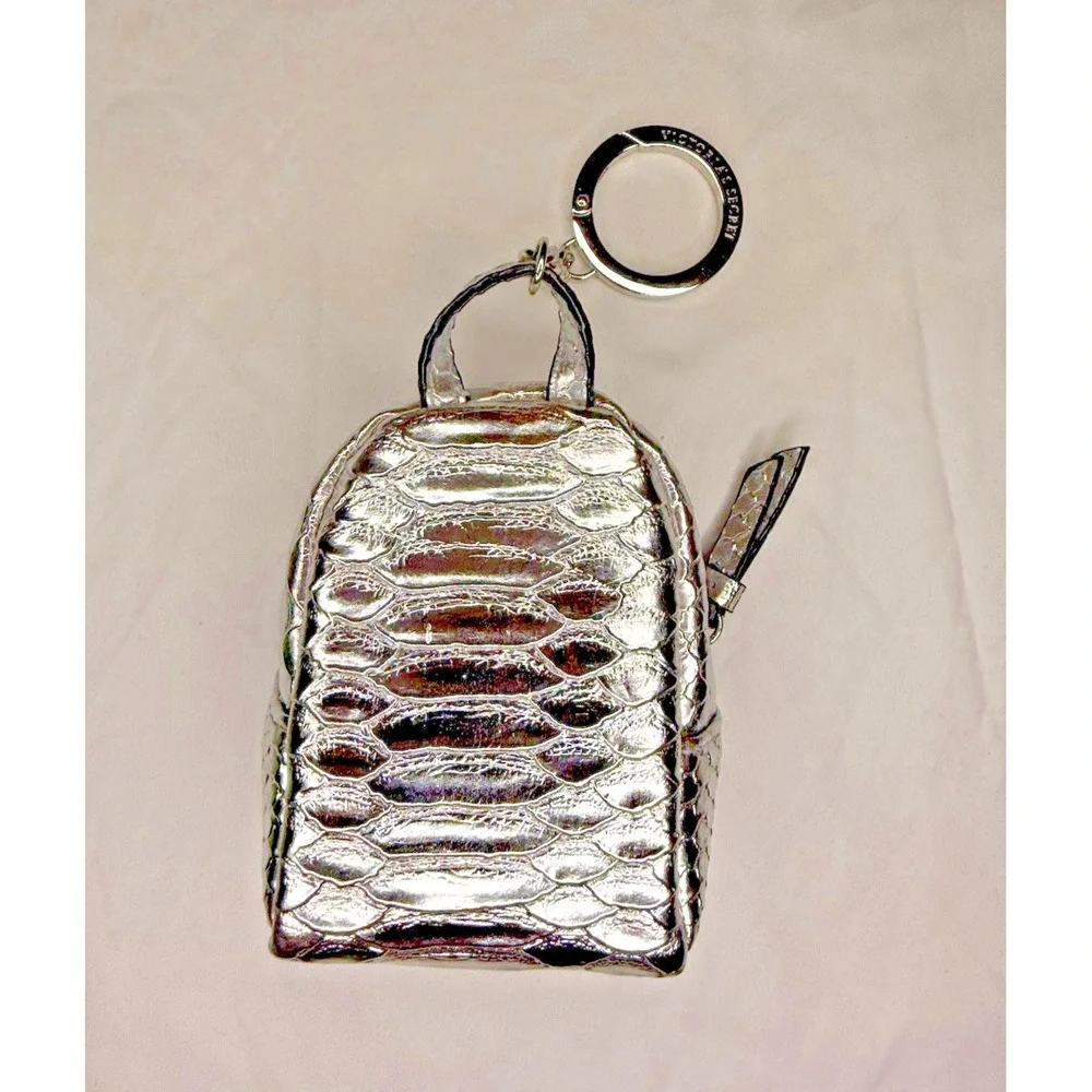 Victoria's Secret Metallic Silver Keychain‎ Coin Purse Bag